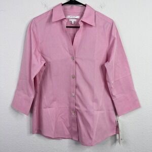 Foxcroft NYC Heritage Shirt Womens 8 Pink Button Non-Iron Shaped Career Preppy